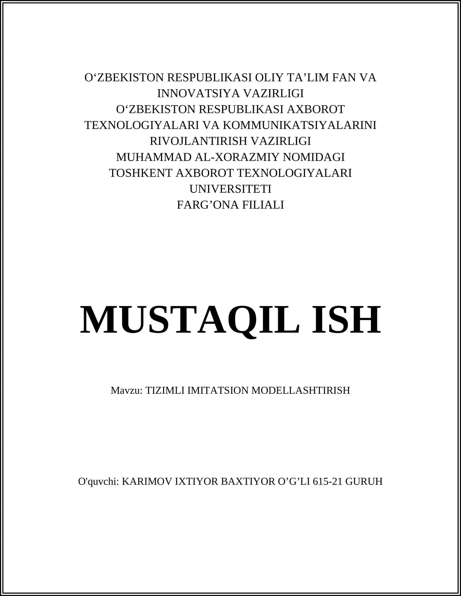 TIZIMLI IMITATSION MODELLASHTIRISH 1