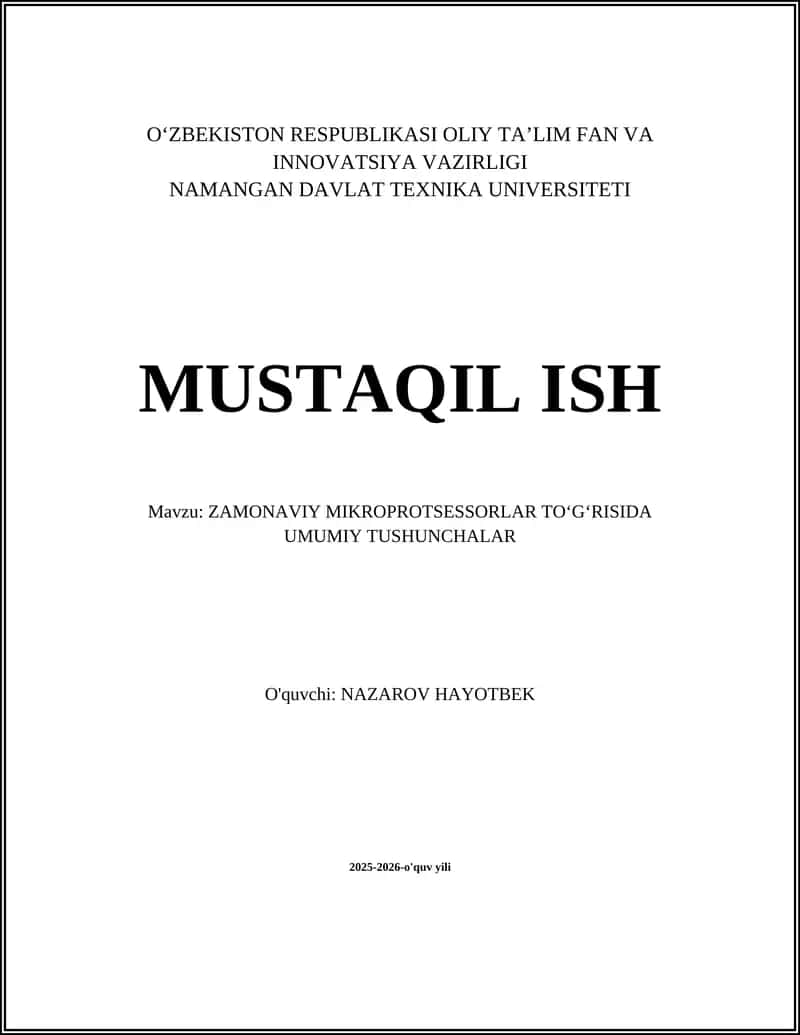 ZAMONAVIY MIKROPROTSESSORLAR TOʻGʻRISIDA UMUMIY TUSHUNCHALAR 1