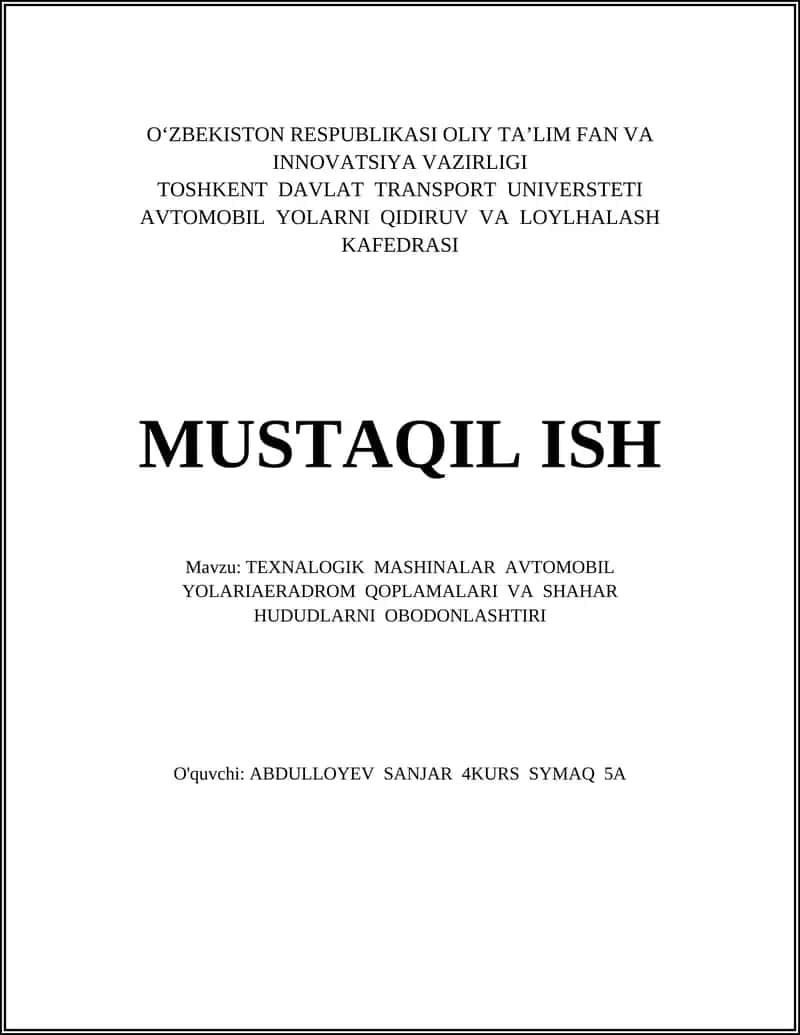 Texnologik mashinalar avtomobil yo’lari 1