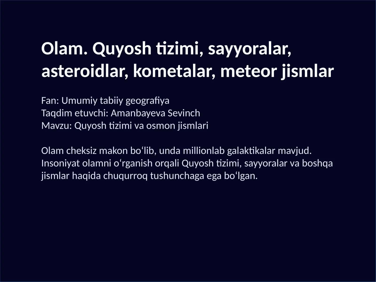 Quyosh tizimi va osmon jismlari 1