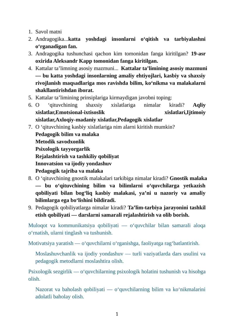 Kattalar ta'limi, prinsiplari va metodikasi 1