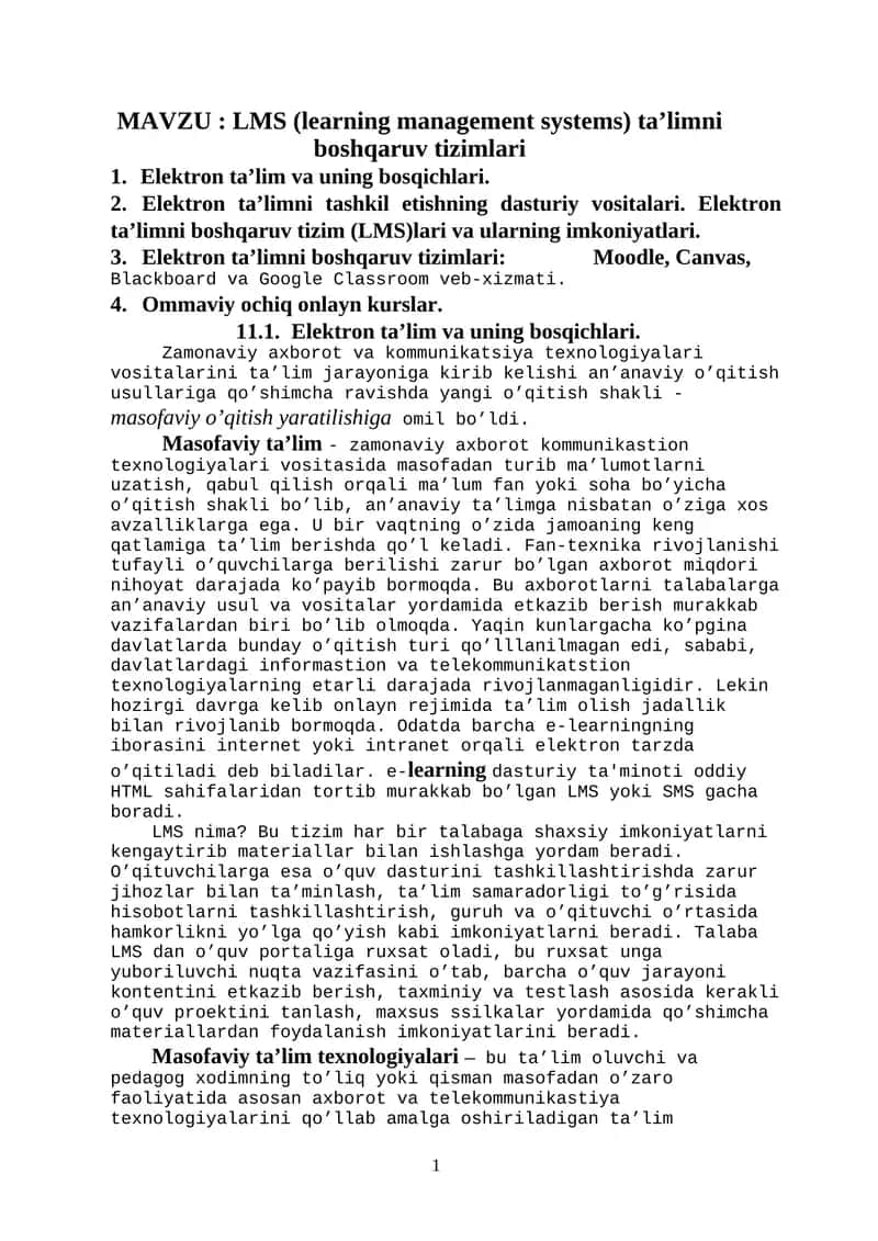 LMS (learning management systems) ta’limni boshqaruv tizimlari 1