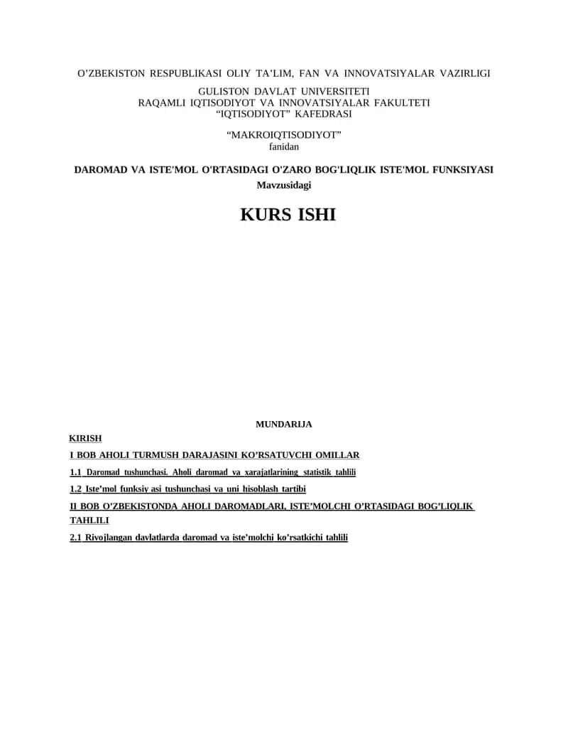 DAROMAD VA ISTEMOL ORTASIDAGI BOG'LIQLIK 1