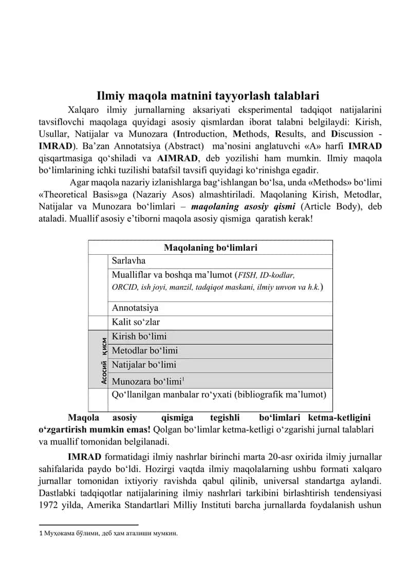 Ilmiy maqola matnini tayyorlash talablari 1