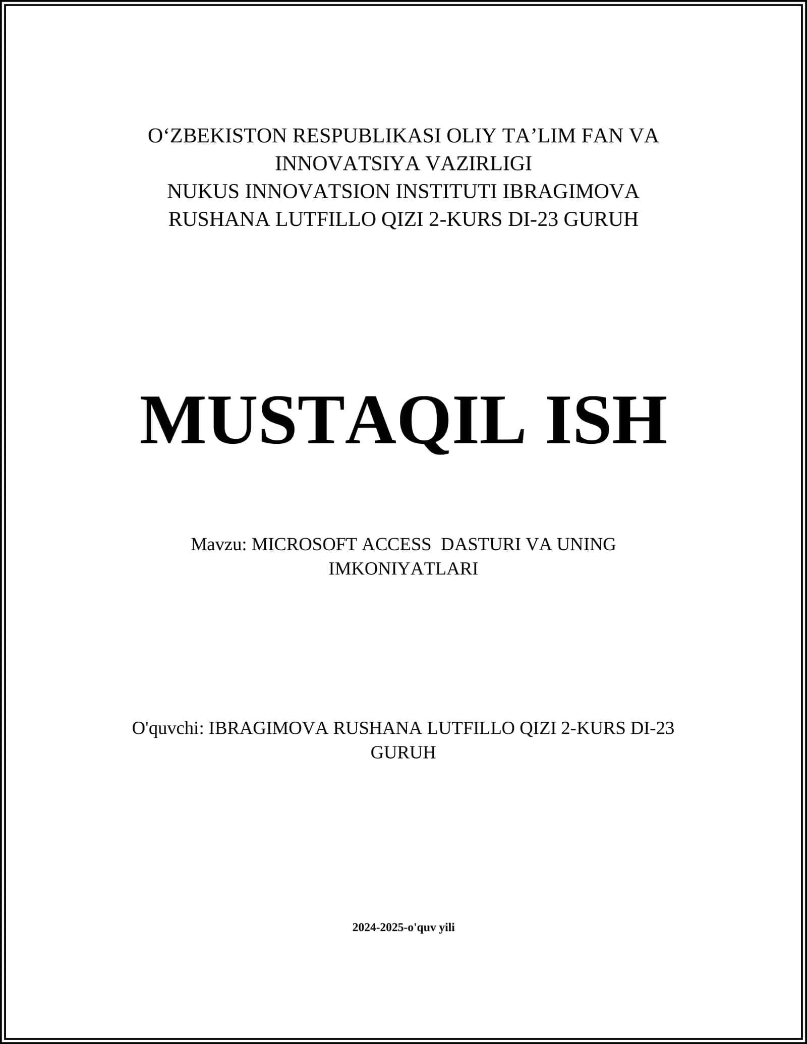 MICROSOFT ACCESS DASTURI VA UNING IMKONIYATLARI 1