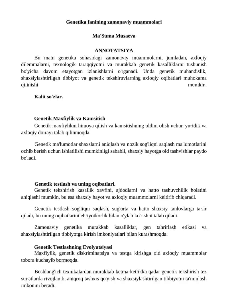 Genetika fanining zamonaviy muammolari 1
