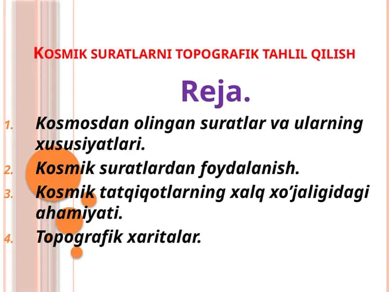 Kosmik suratlarni topografik tahlil qilish 1