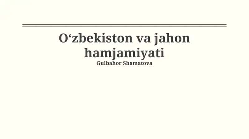 O'zbekiston va jahon hamjamiyati 1
