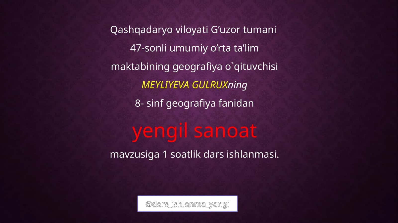 8-sinf geografiya fanidan Yengil sanoat mavzusi 1