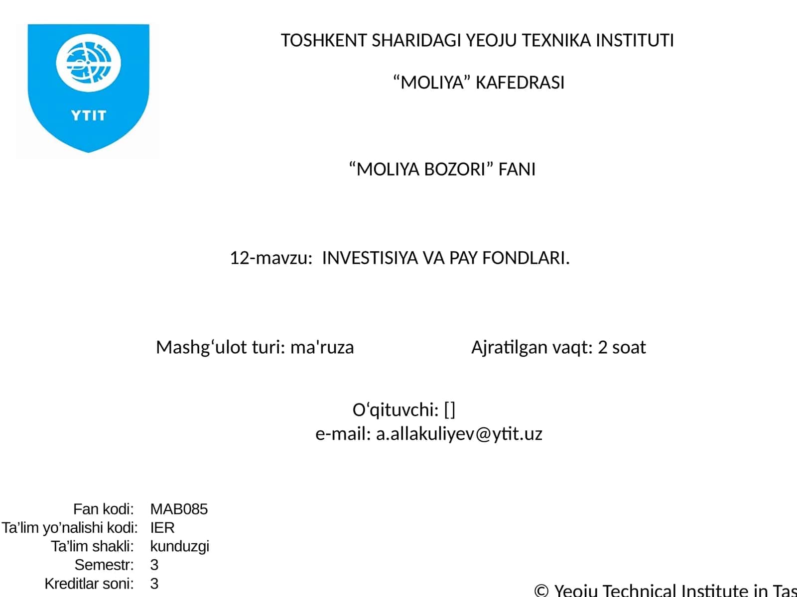 INVESTISIYA VA PAY FONDLARI 1