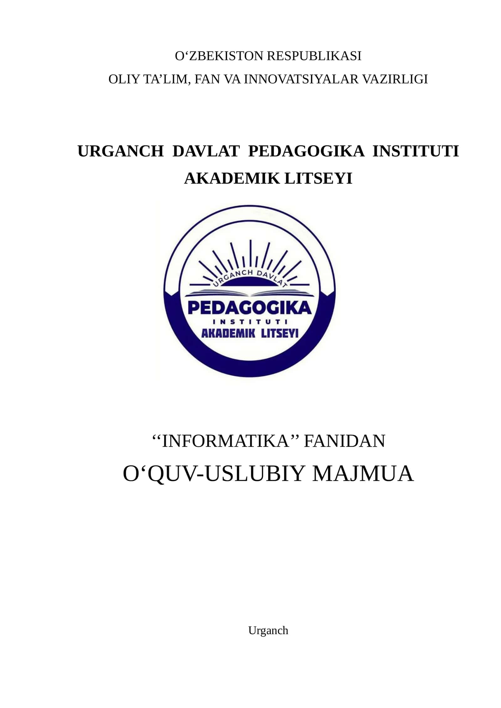 INFORMATIKA FANIDAN O‘QUV-USLUBIY MAJMUA 1