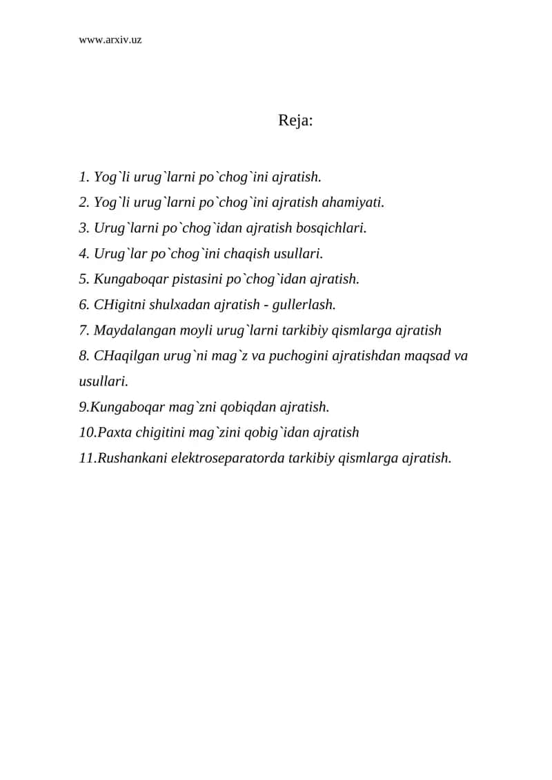 Yog`li urug`larni po`chog`ini ajratish 1