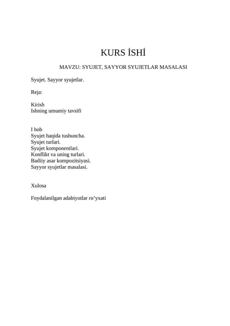 SYUJET, SAYYOR SYUJETLAR MASALASI 1