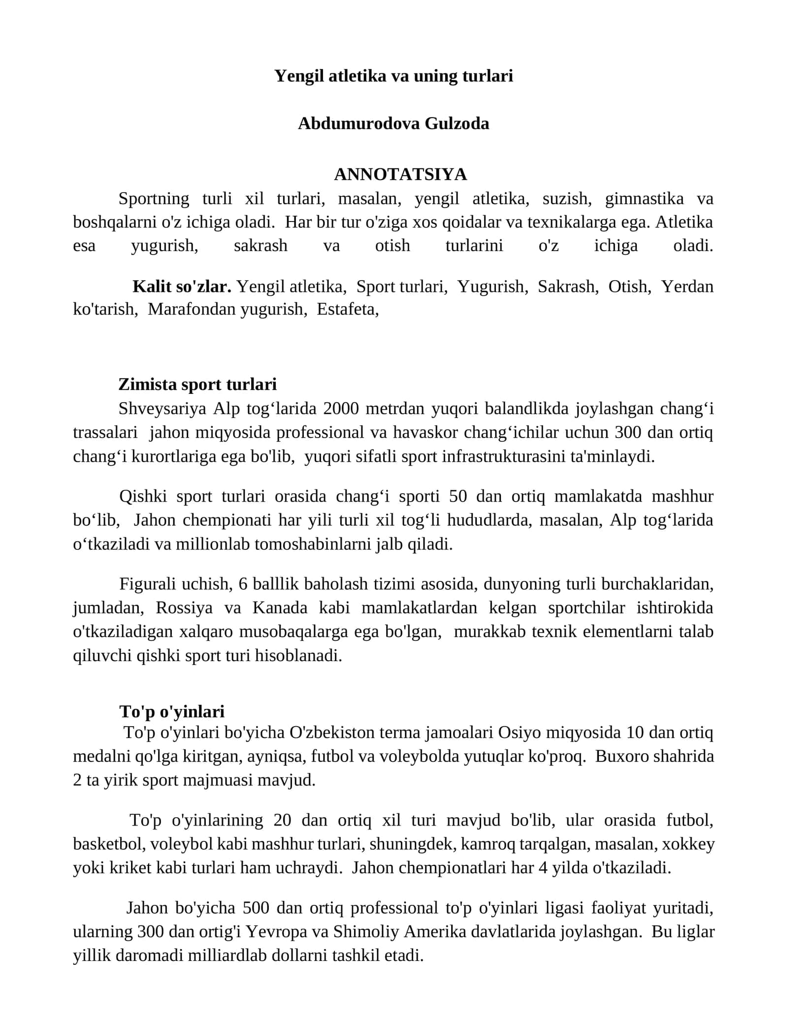 Yengil atletika va uning turlari 1