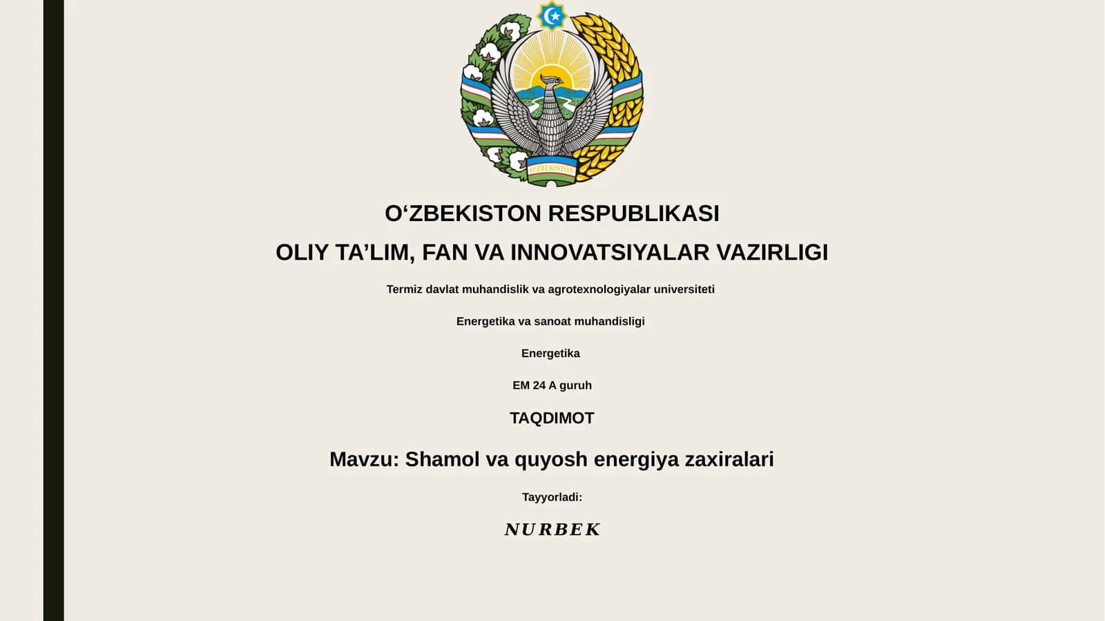 Shamol va quyosh energiya zaxiralari 1