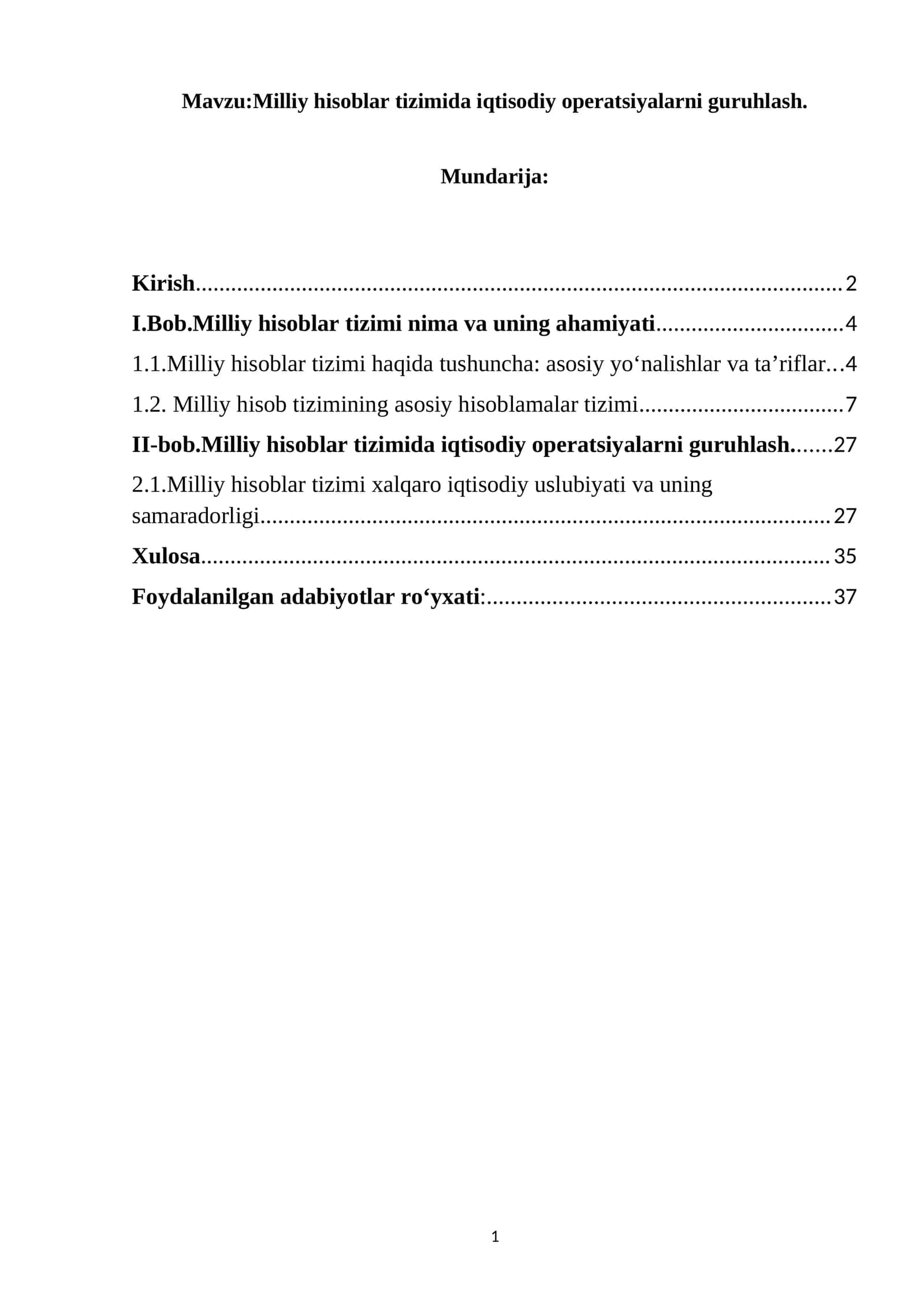 Milliy hisoblar tizimida iqtisodiy operatsiyalarni guruhlash 1