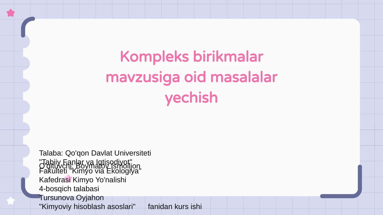 Kompleks birikmalar mavzusiga oid masalalar yechish 1