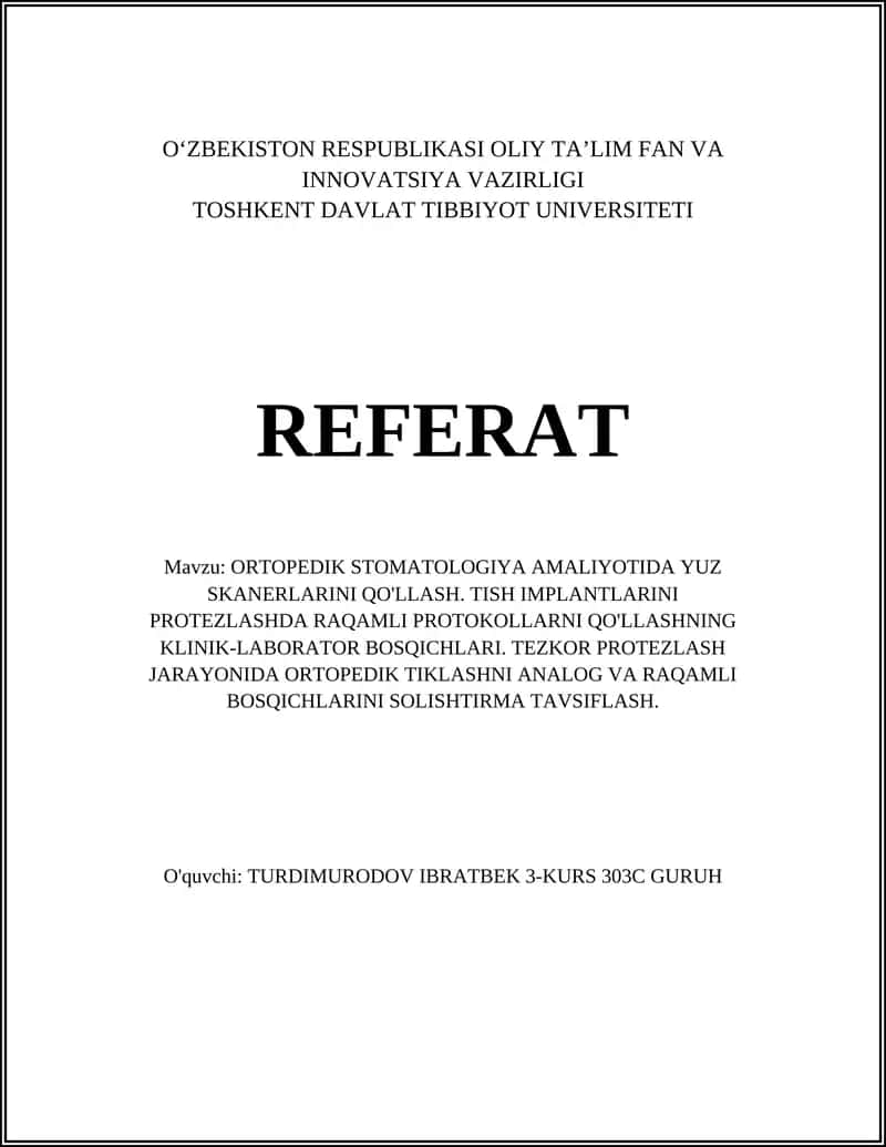ORTOPEDIK STOMATOLOGIYA AMALIYOTI 1