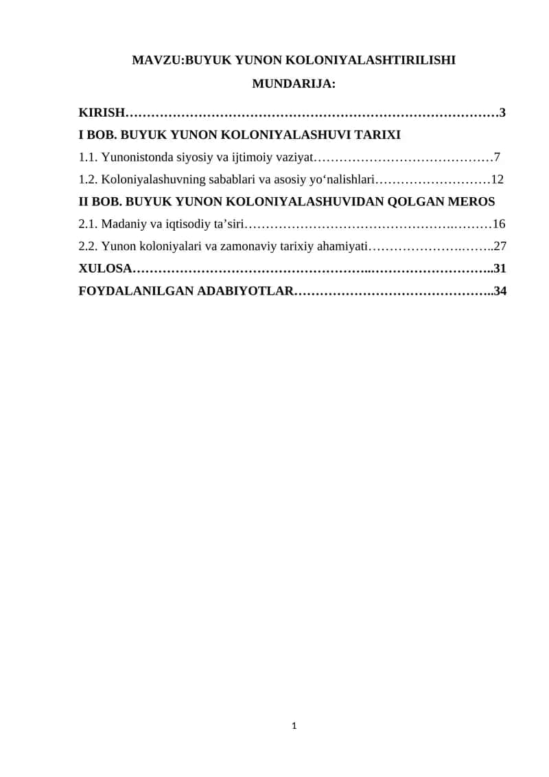 BUYUK YUNON KOLONIYALASHTIRILISHI 1