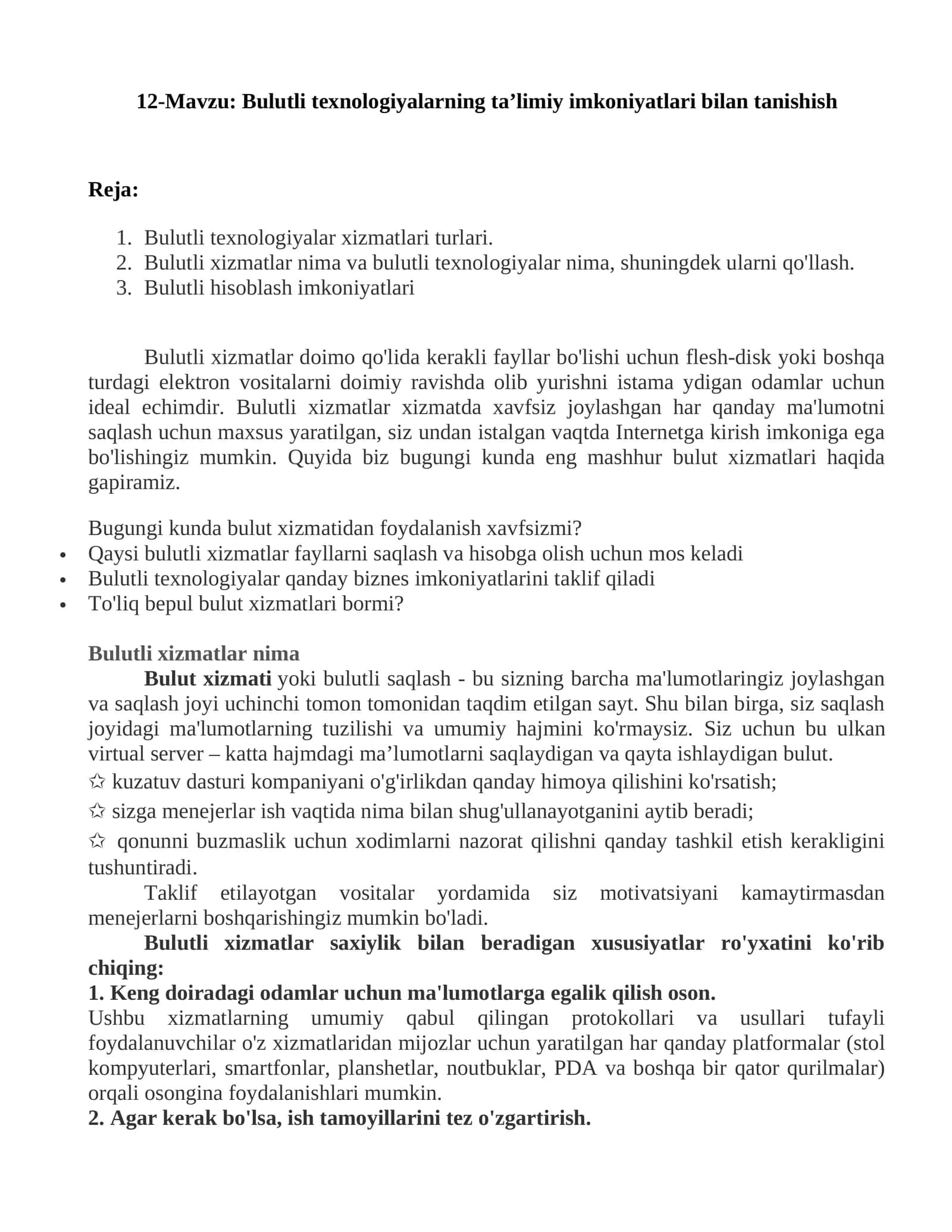 Bulutli texnologiyalarning ta’limiy imkoniyatlari bilan tanishish 1