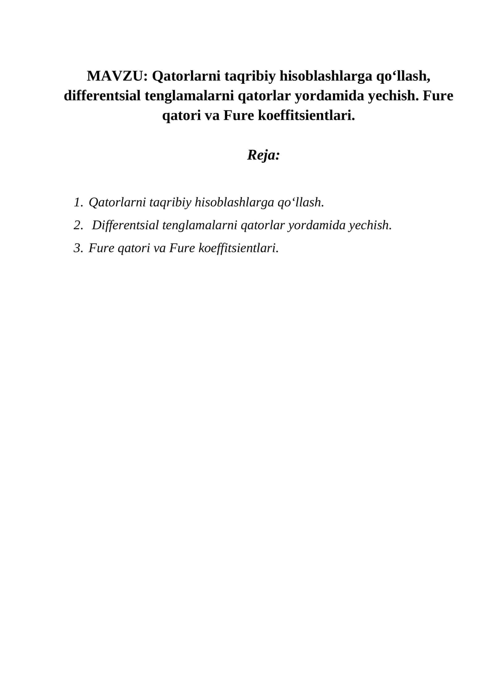 Fure qatori va Fure koeffitsientlari 1