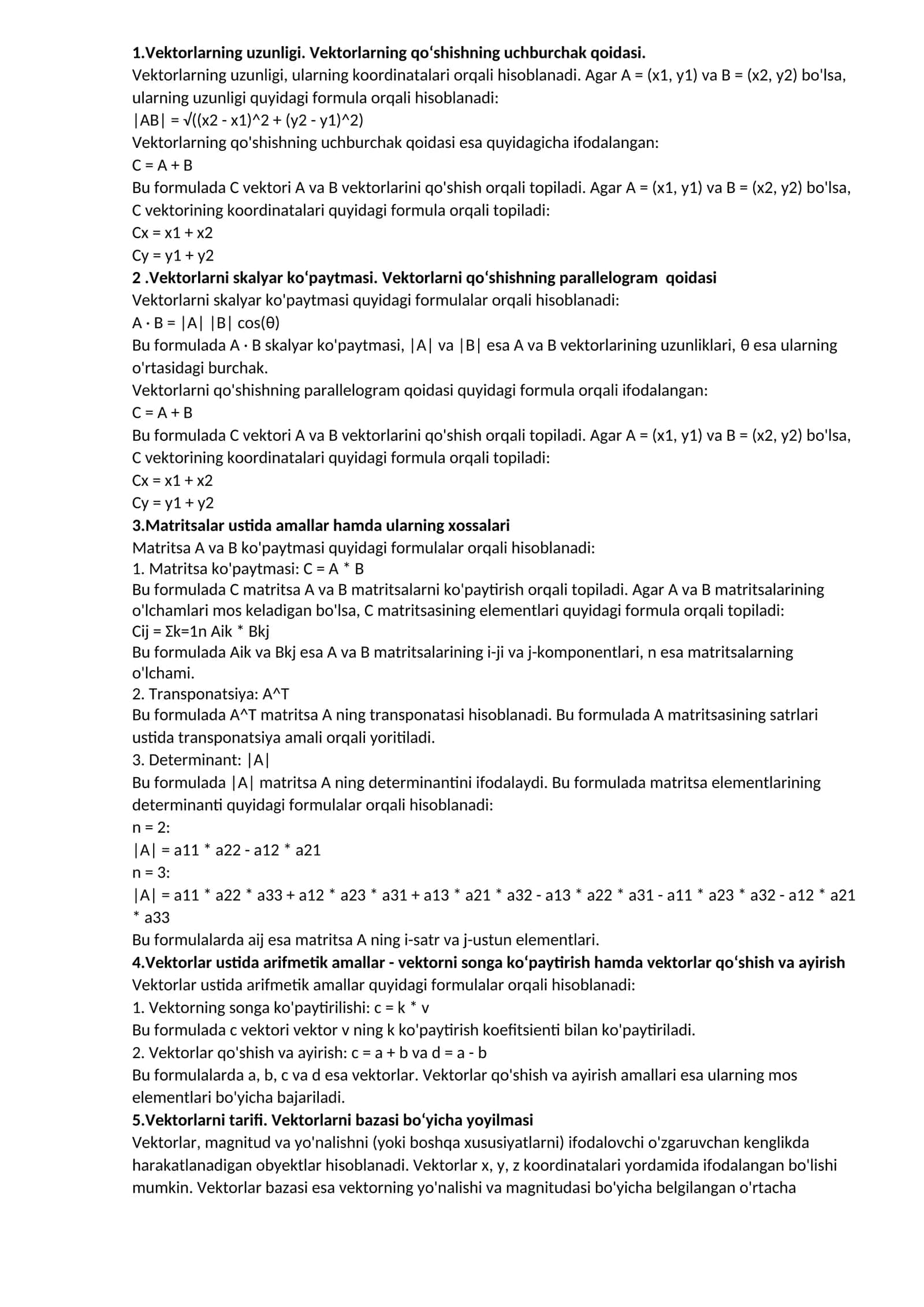 Vektorlarning uzunligi 1