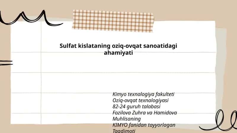 Sulfat kislataning oziq-ovqat sanoatidagi ahamiyati 1