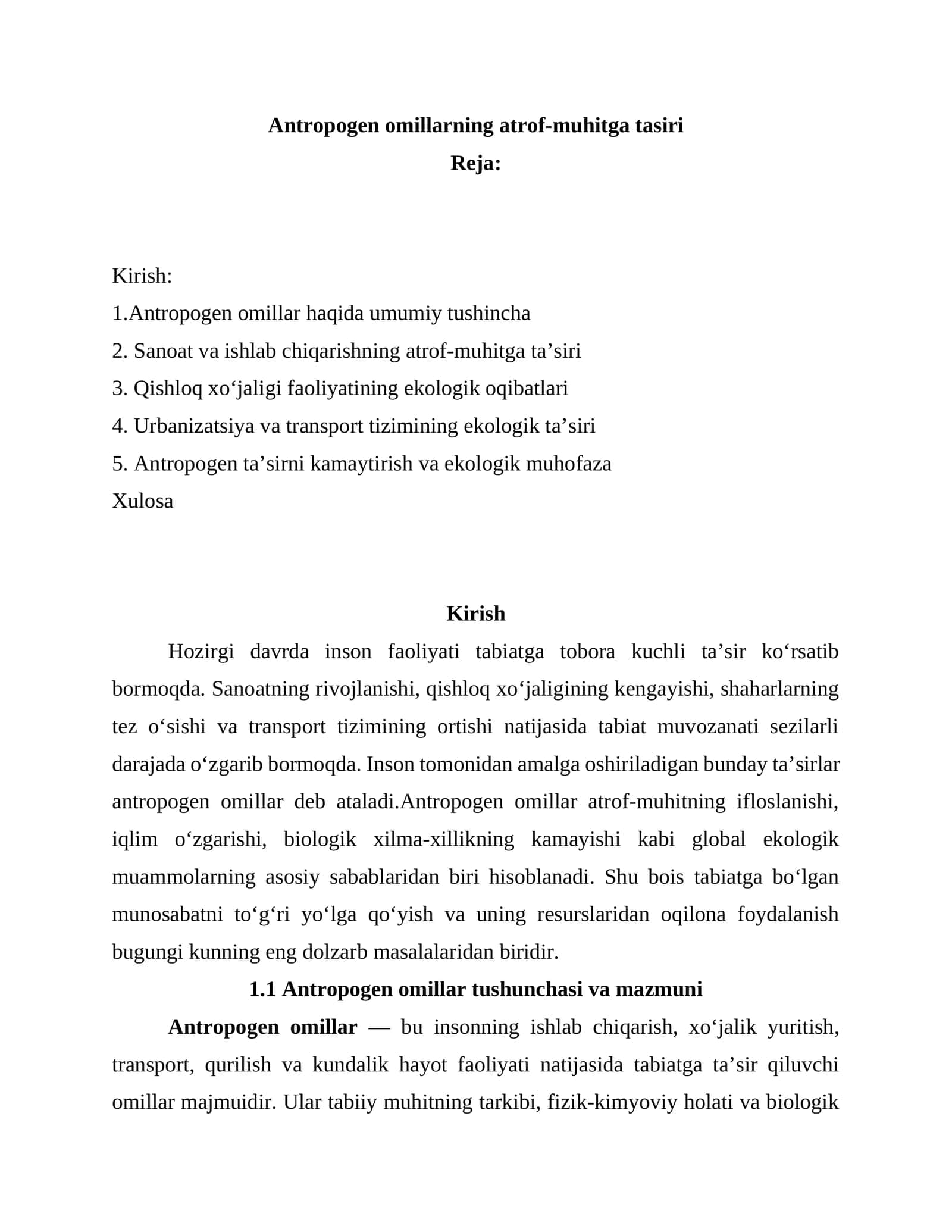 Antropogen omillarning atrof-muhitga tasiri 1