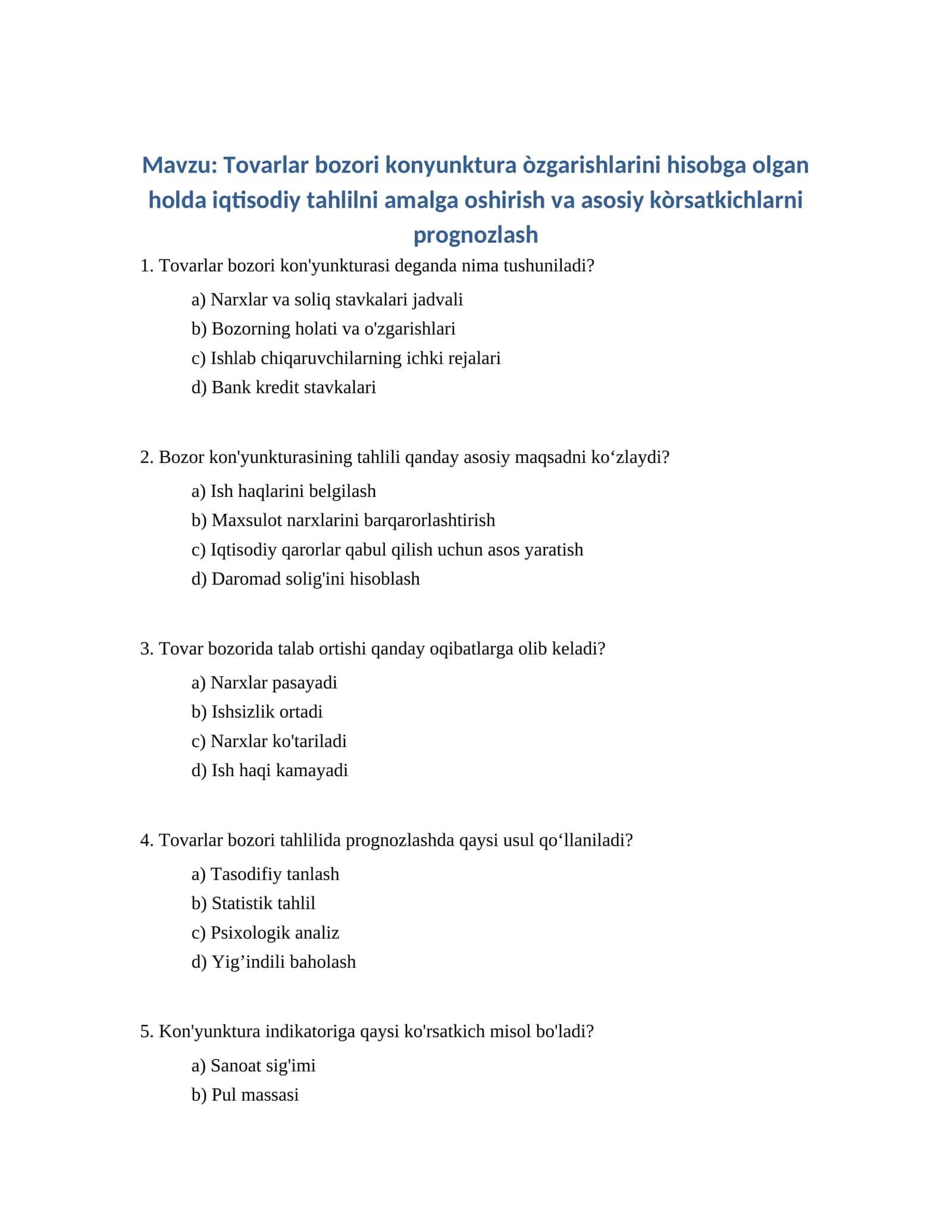 Tovarlar bozori kon'yunkturasi 1