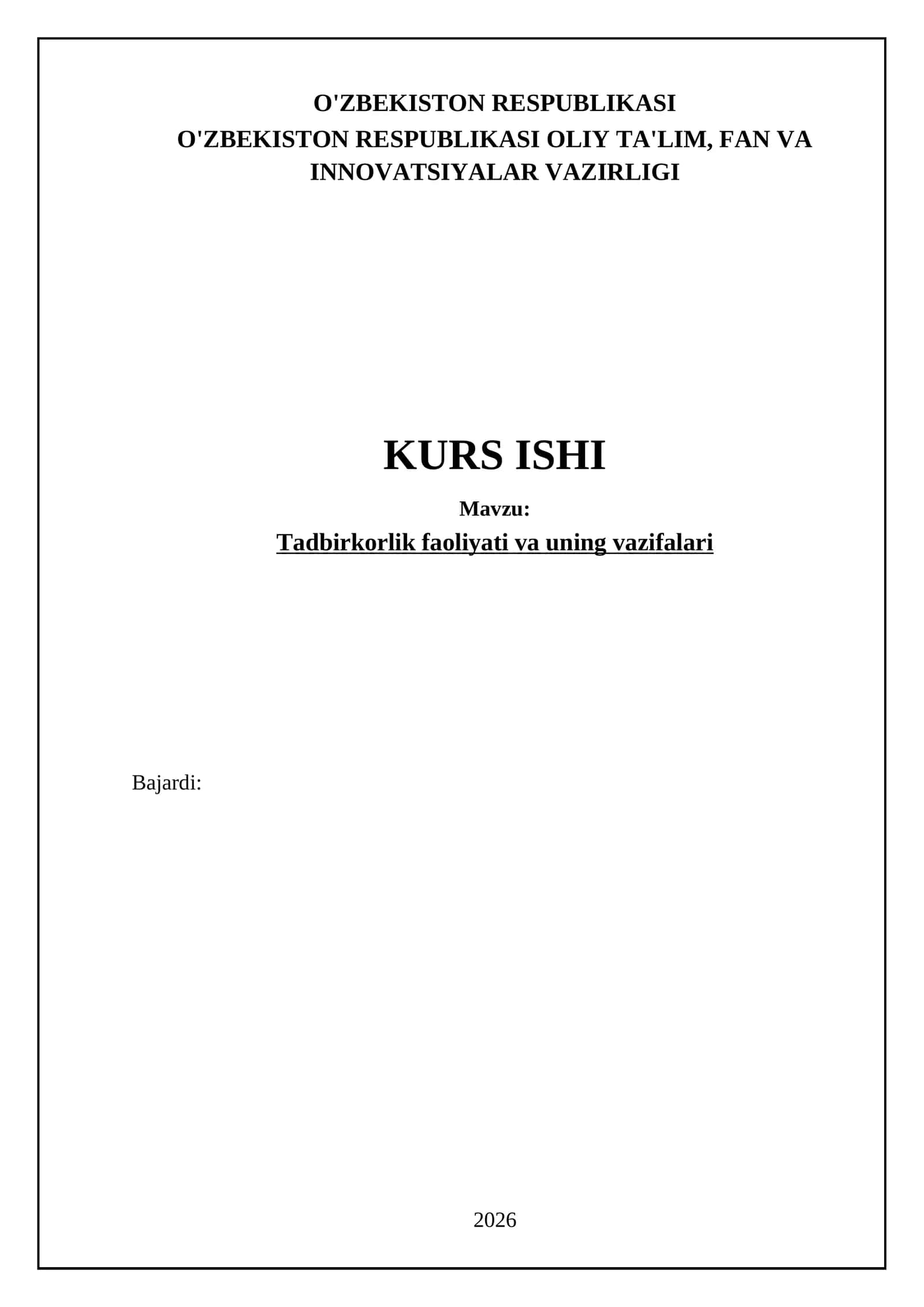 Tadbirkorlik faoliyati va uning vazifalari 1