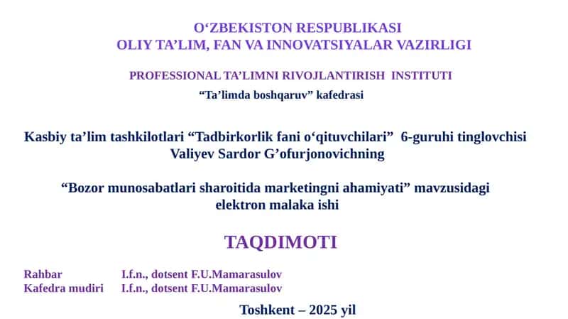 Bozor munosabatlarining markenting ahamiyati 1