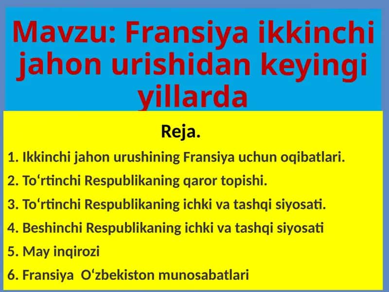 Fransiya ikkinchi jahon urishidan keyingi yillarda 1