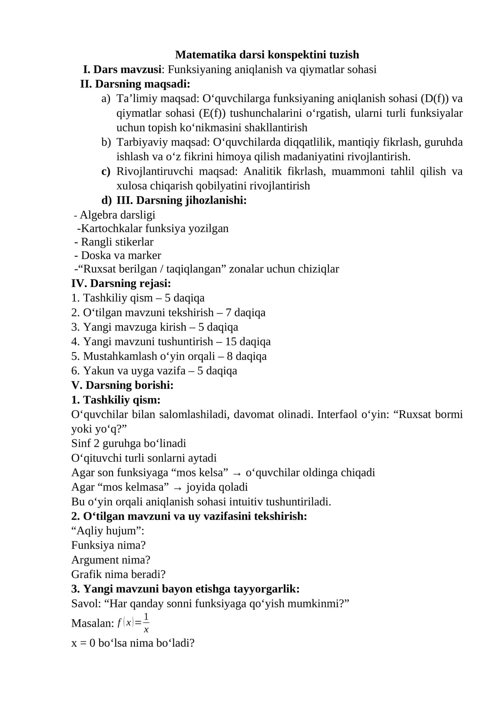 Funksiyaning aniqlanish va qiymatlar sohasi 1