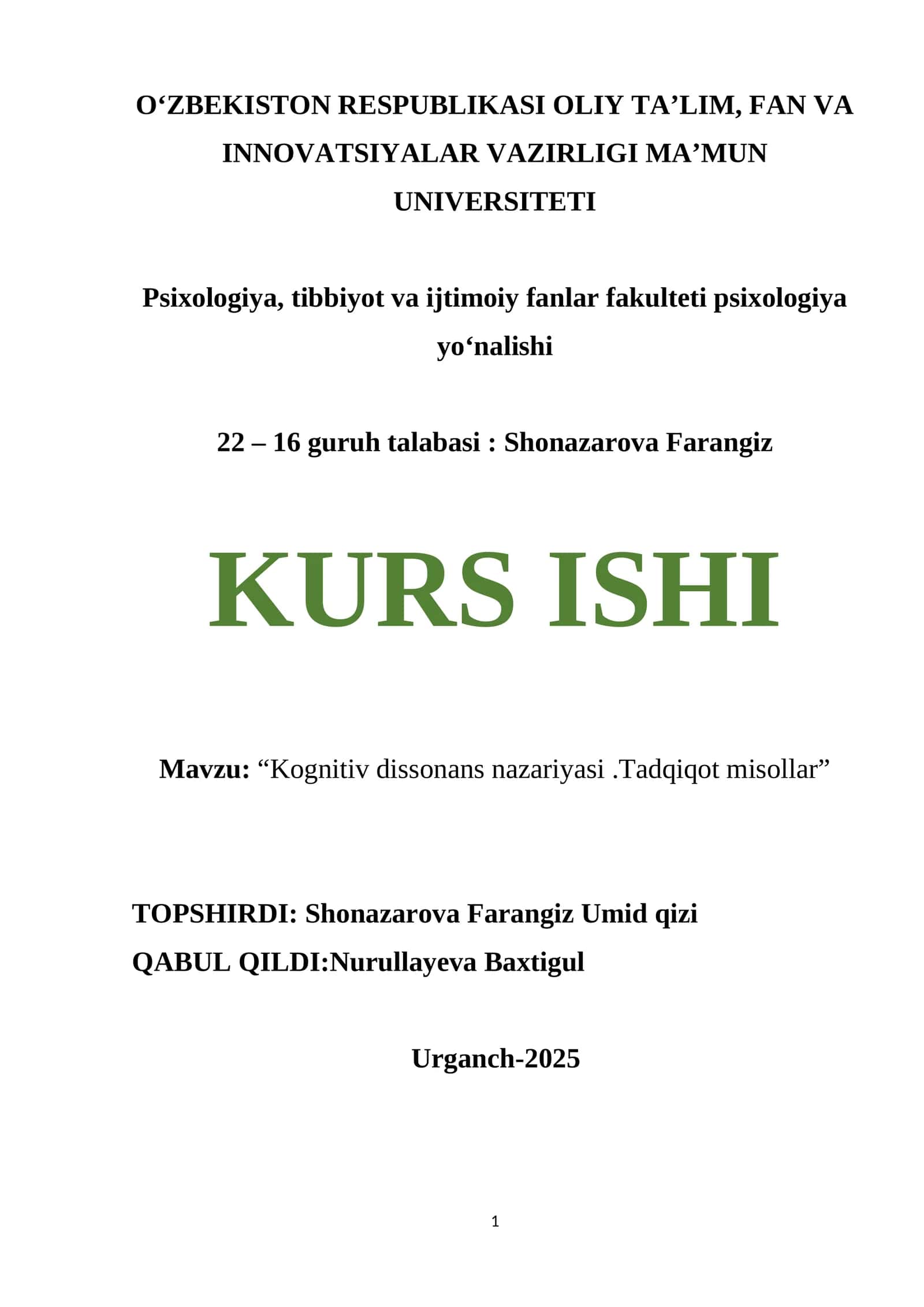 Kognitiv dissonans nazariyasi 1