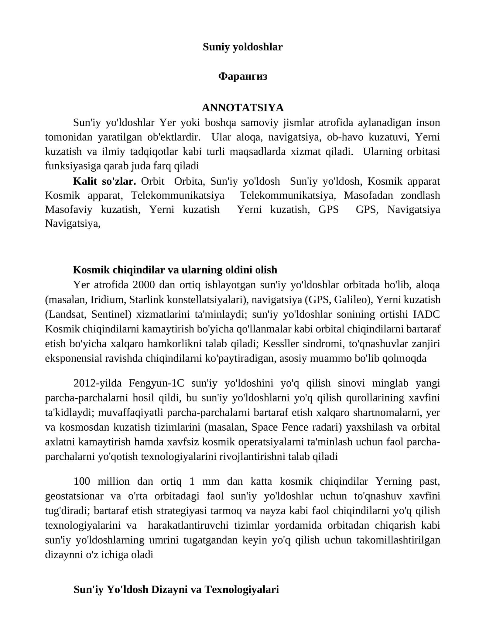 Suniy yoldoshlar 1