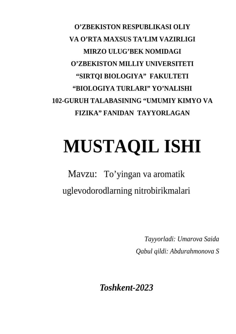 To’yingan va aromatik uglevodorodlarning nitrobirikmalari 1