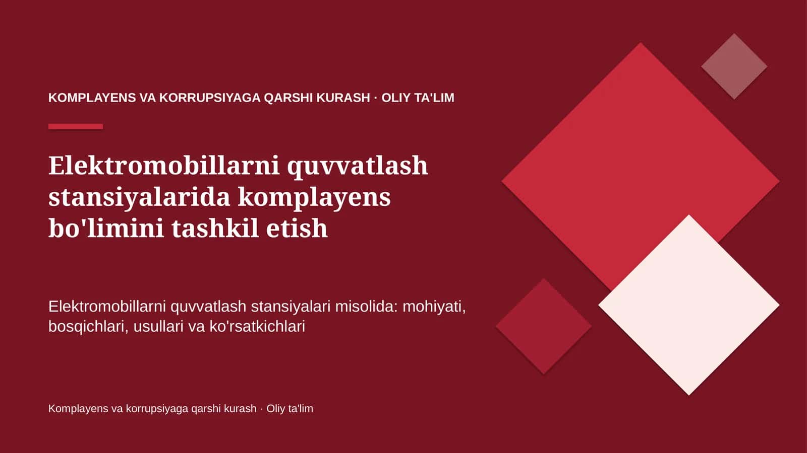 elektromobillarni quvvatlash stansiyalarida komplayens bo'limini tashkil etish 7780 1