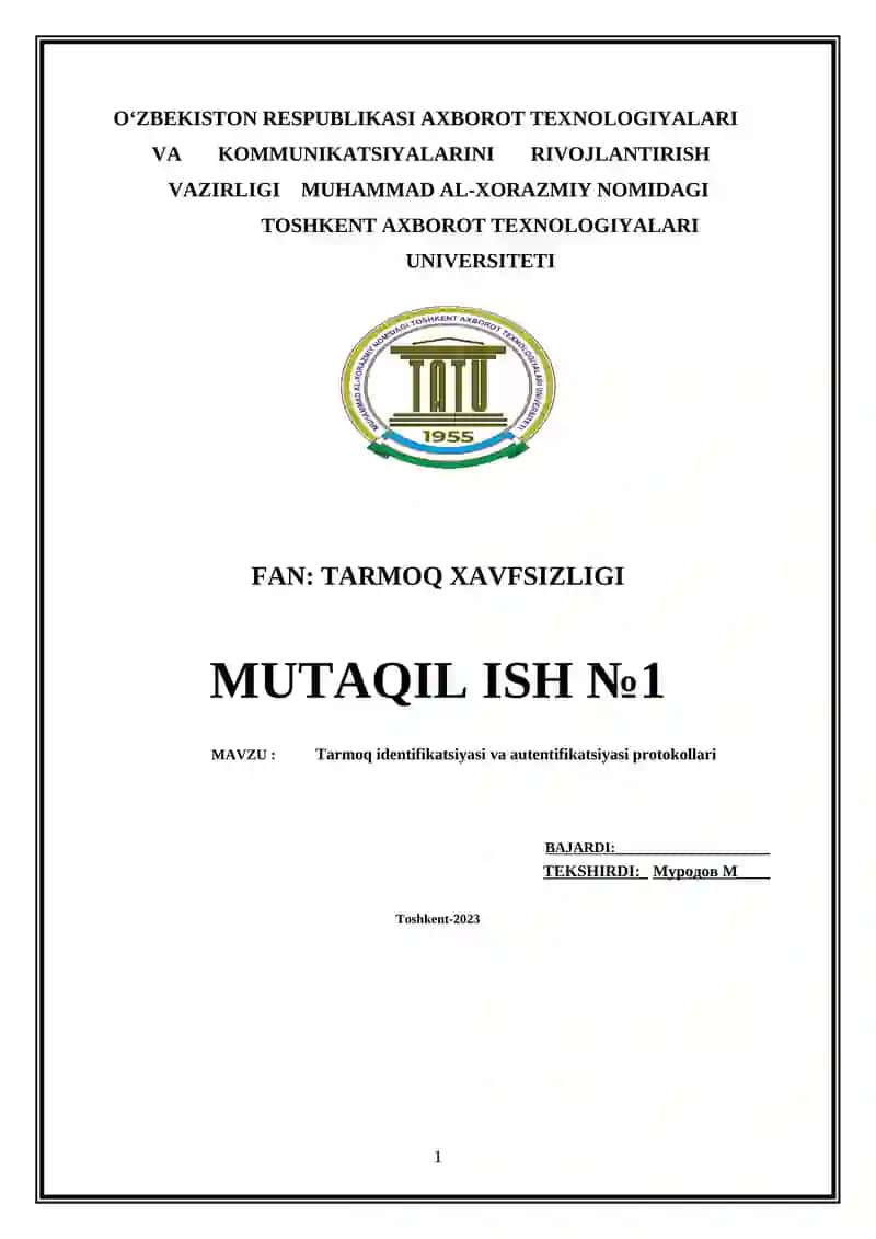 Tarmoq Identifikatsiyasi va Autentifikatsiyasi Protokollari