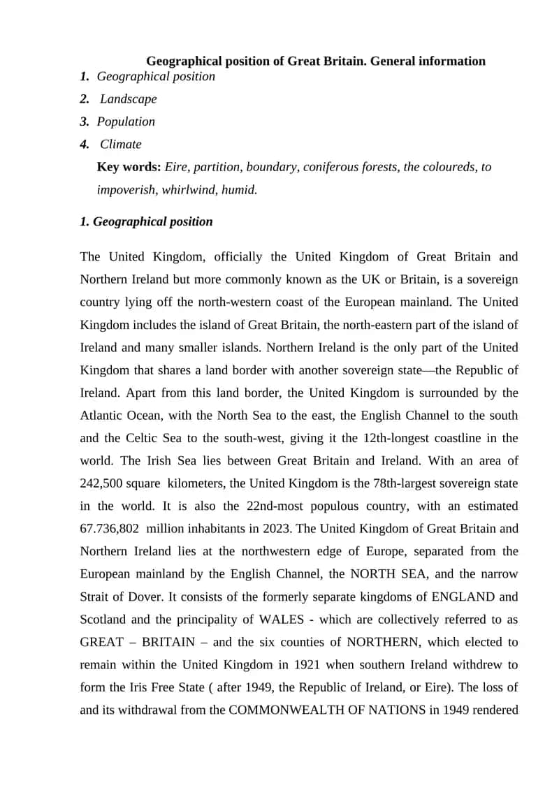 Geographical position of Great Britain 1