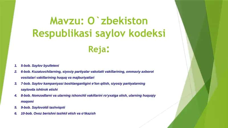 O`zbekiston Respublikasi Saylov Kodeksi 1