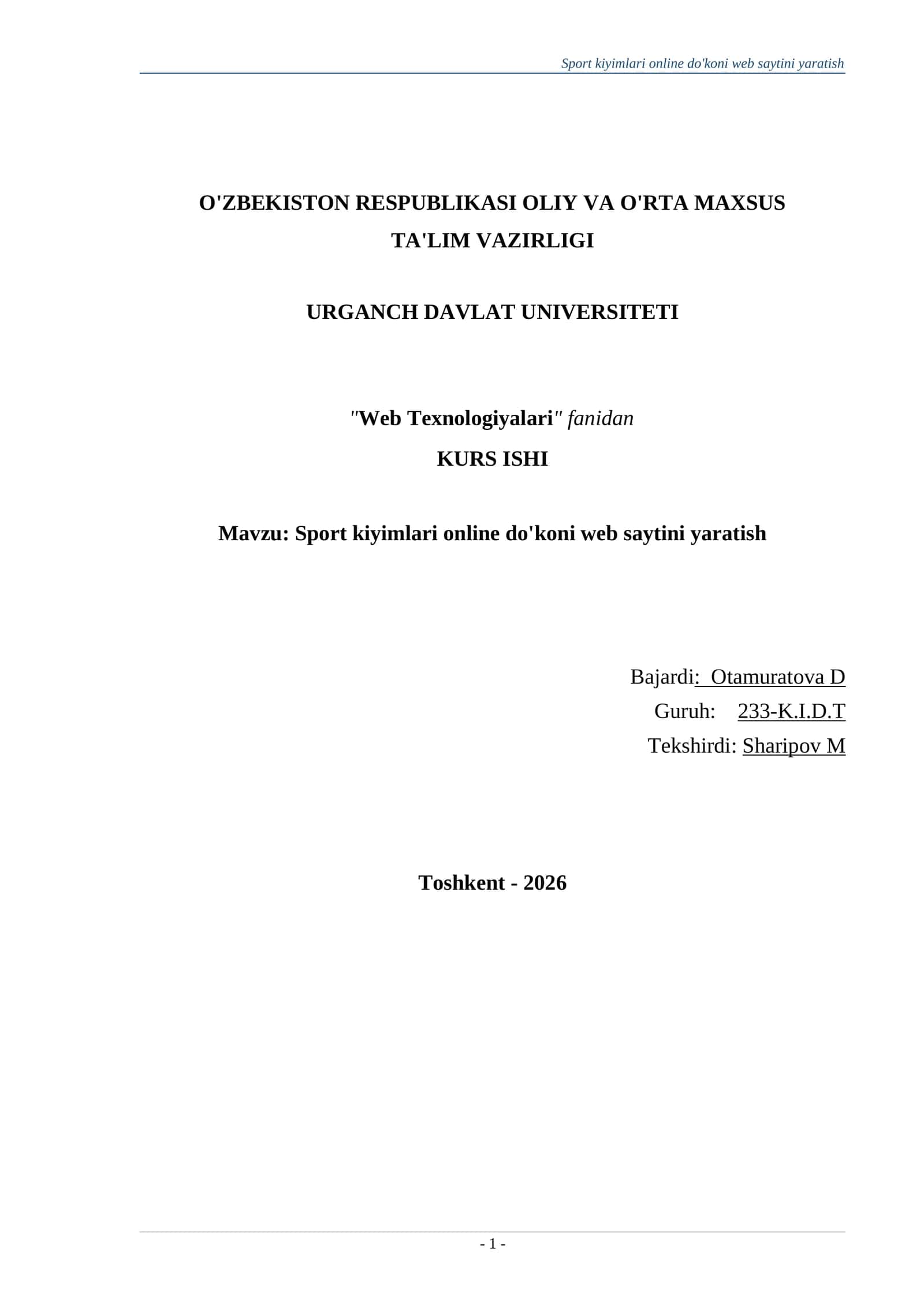 Sport Kiyimlari Online Do'koni Web Saytini Yaratish 1