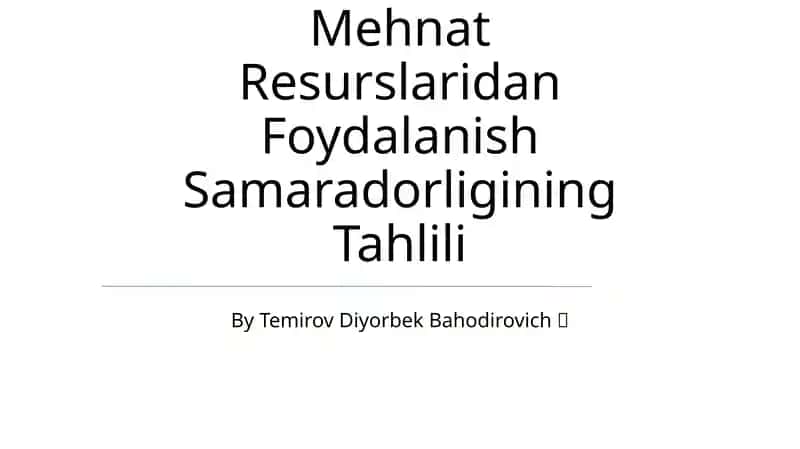 Mehnat Resurslaridan Foydalanish Samaradorligining Tahlili