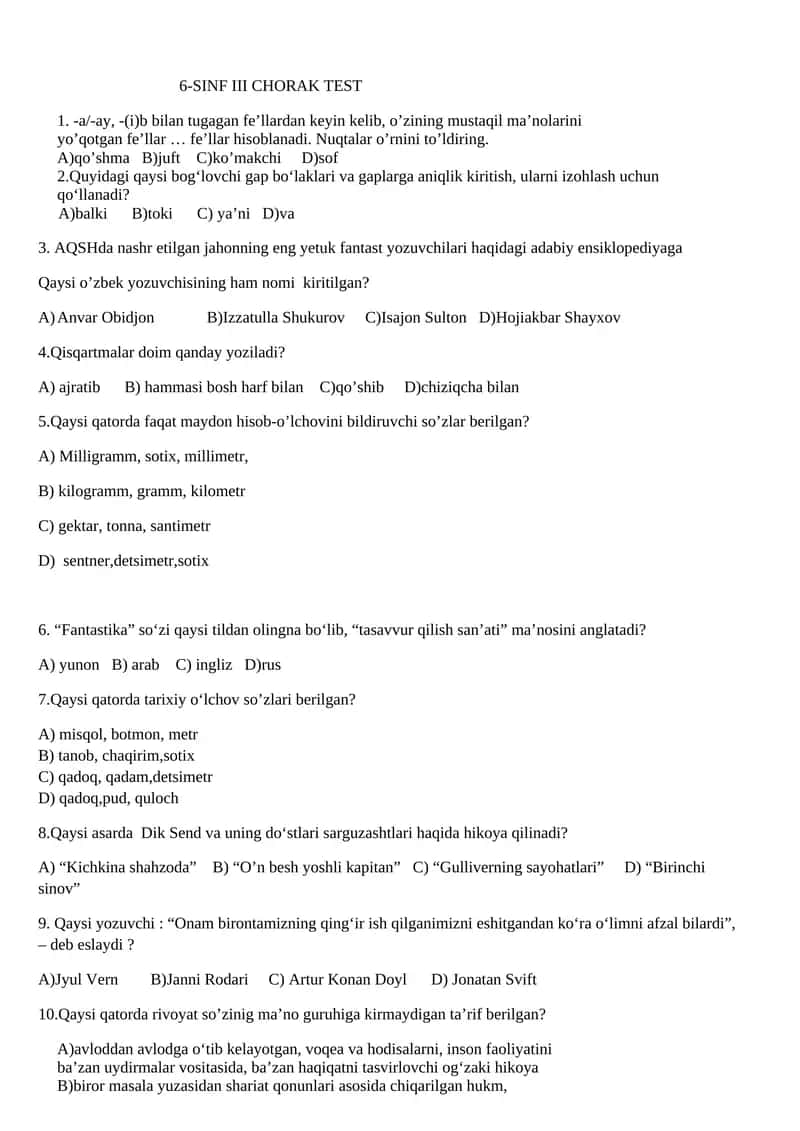 6-SINF III CHORAK TEST 1