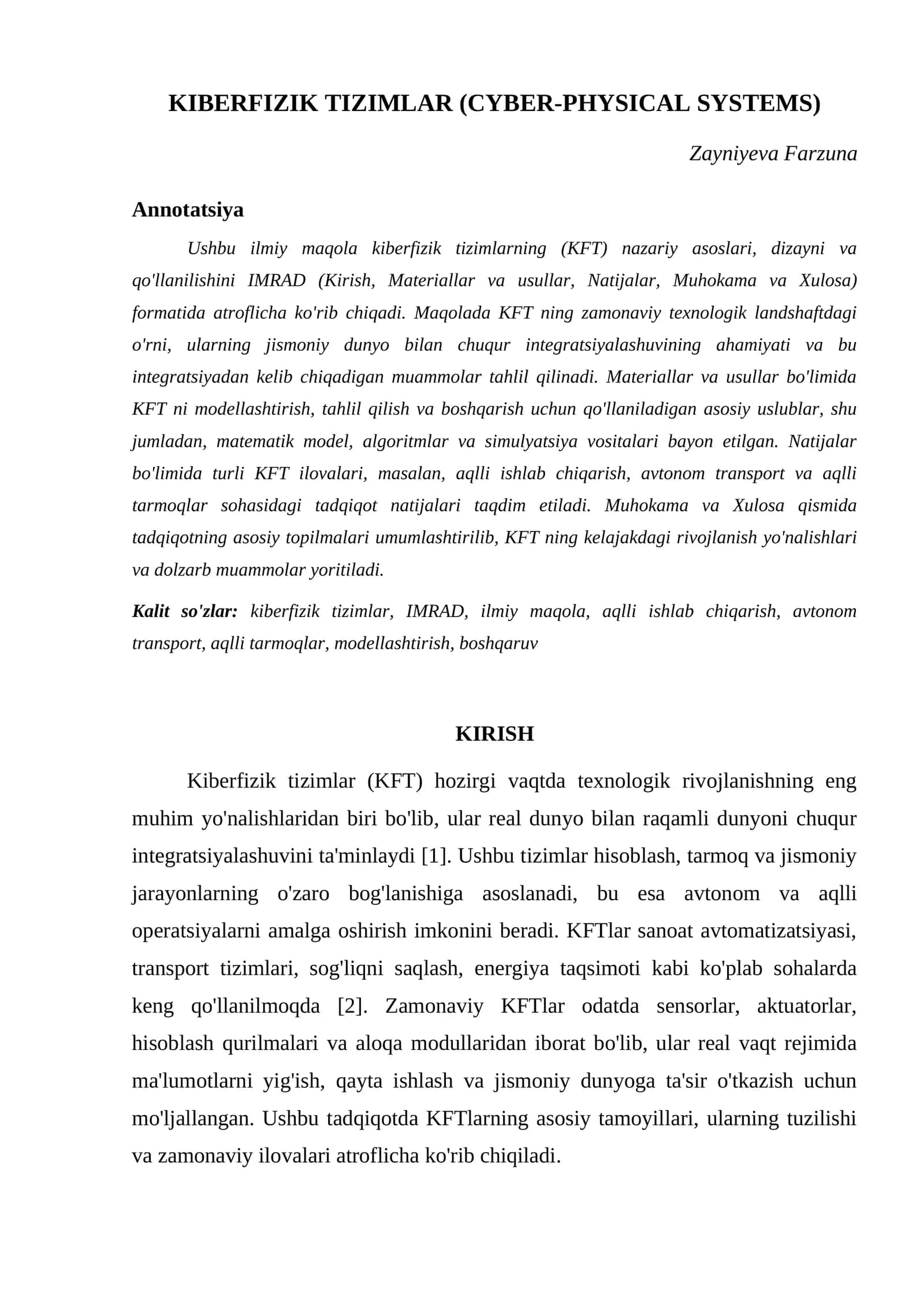 KIBERFIZIK TIZIMLAR (CYBER-PHYSICAL SYSTEMS) 1