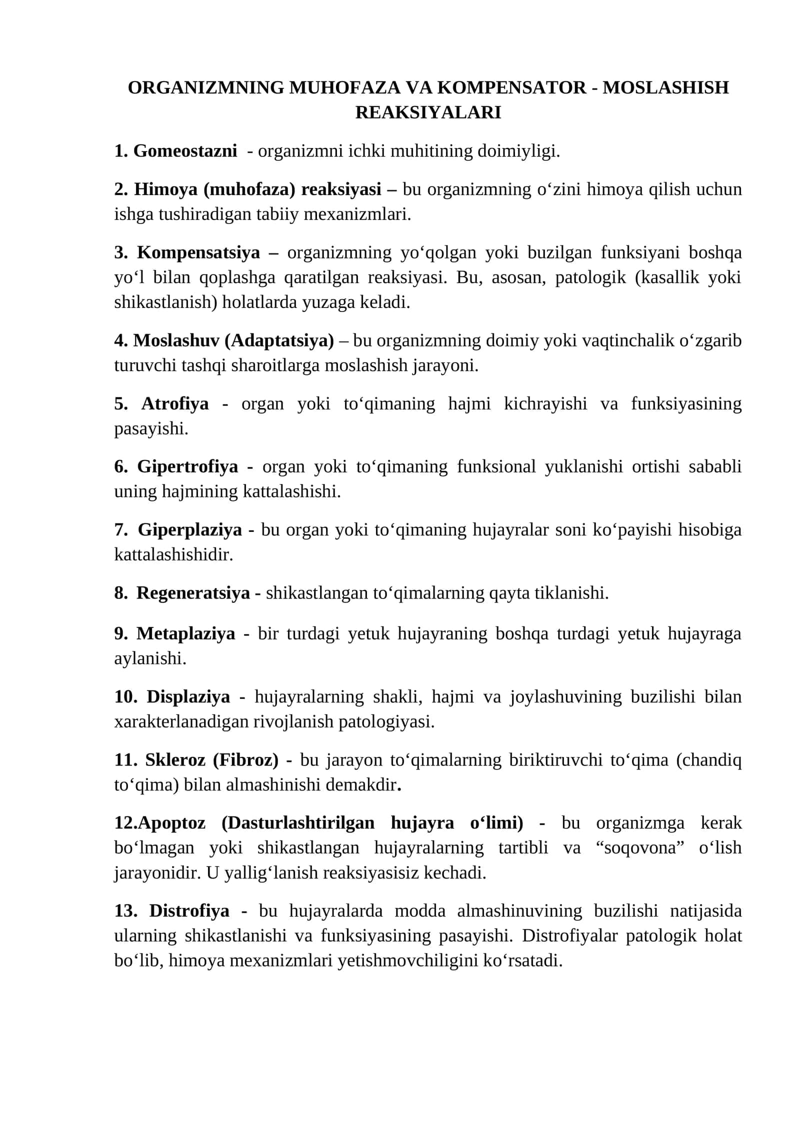 ORGANIZMNING MUHOFAZA VA KOMPENSATOR - MOSLASHISH REAKSIYALARI 1