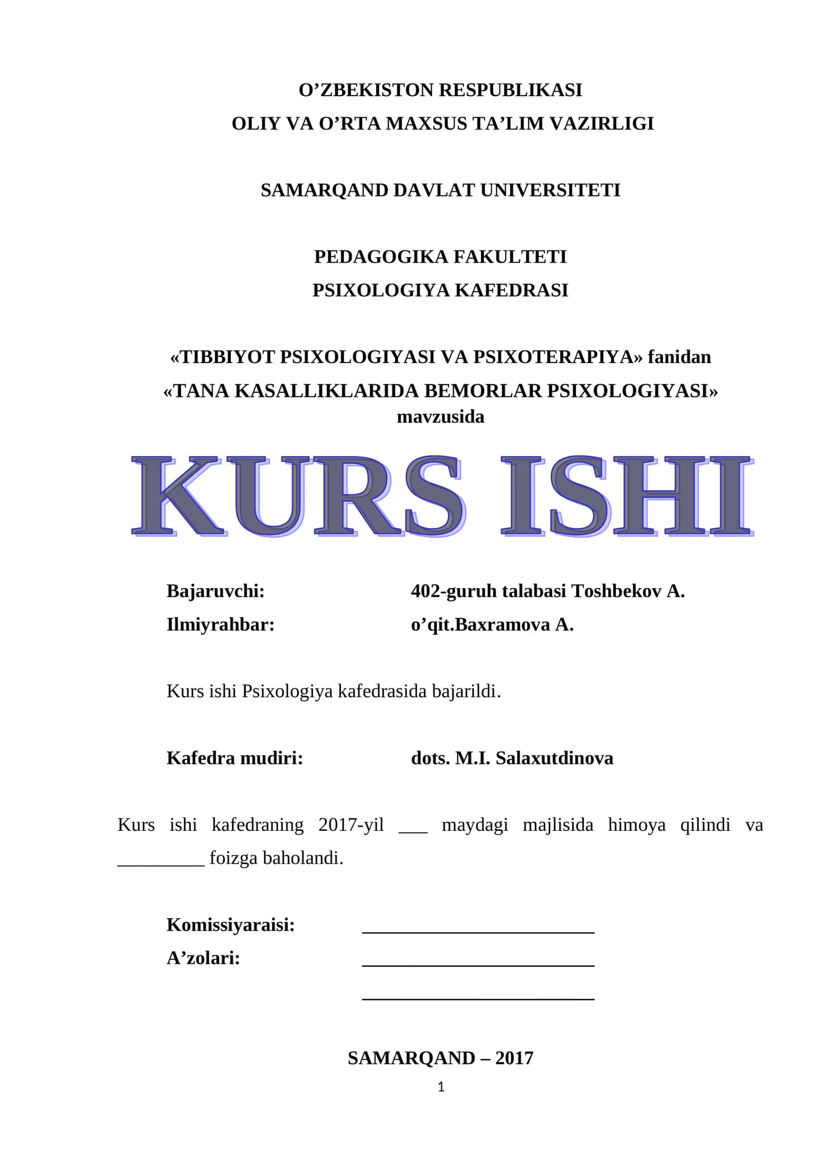 TANA KASALLIKLARIDA BEMORLAR PSIXOLOGIYASI 1