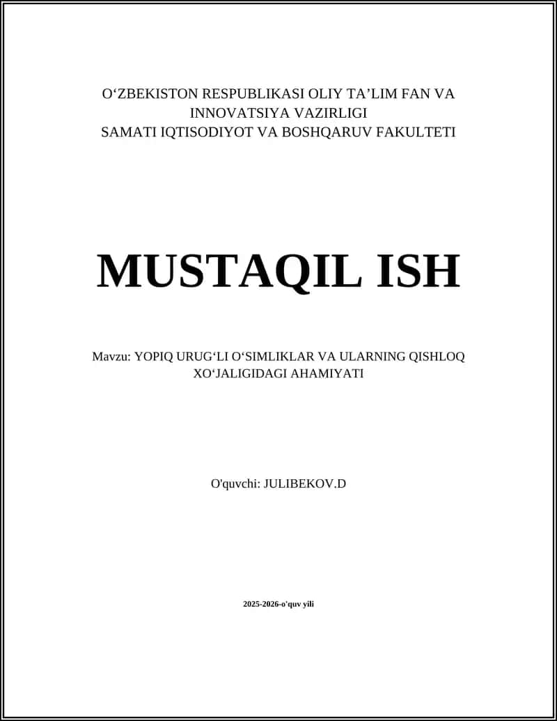 Yopiq urugʻli oʻsimliklar 1