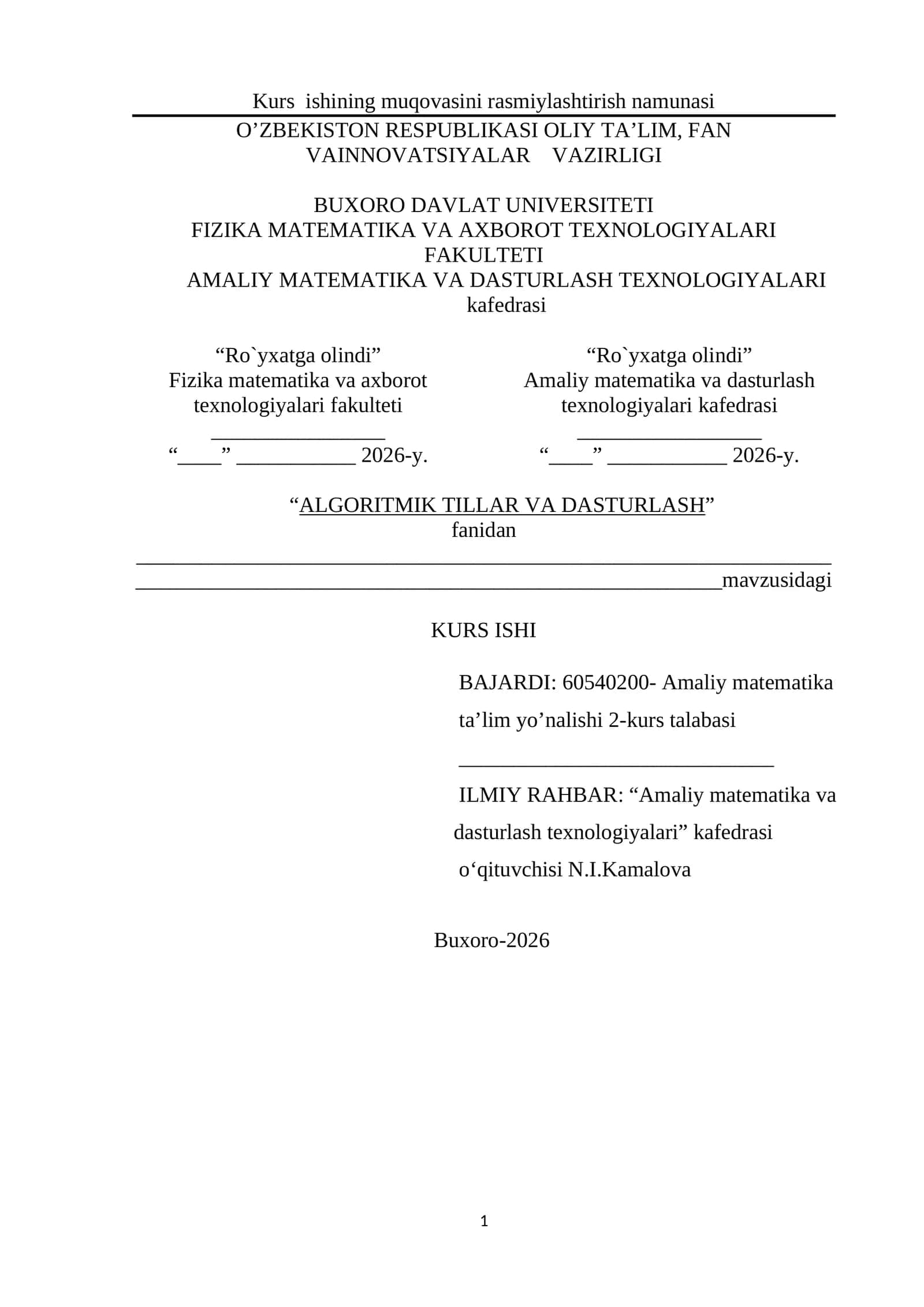 ALGORITMIK TILLAR VA DASTURLASH KURS ISHI 1