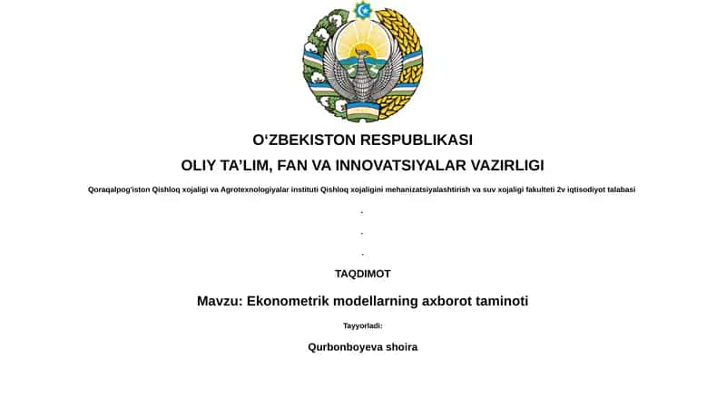 Ekonometrik modellarning axborot taminoti 1