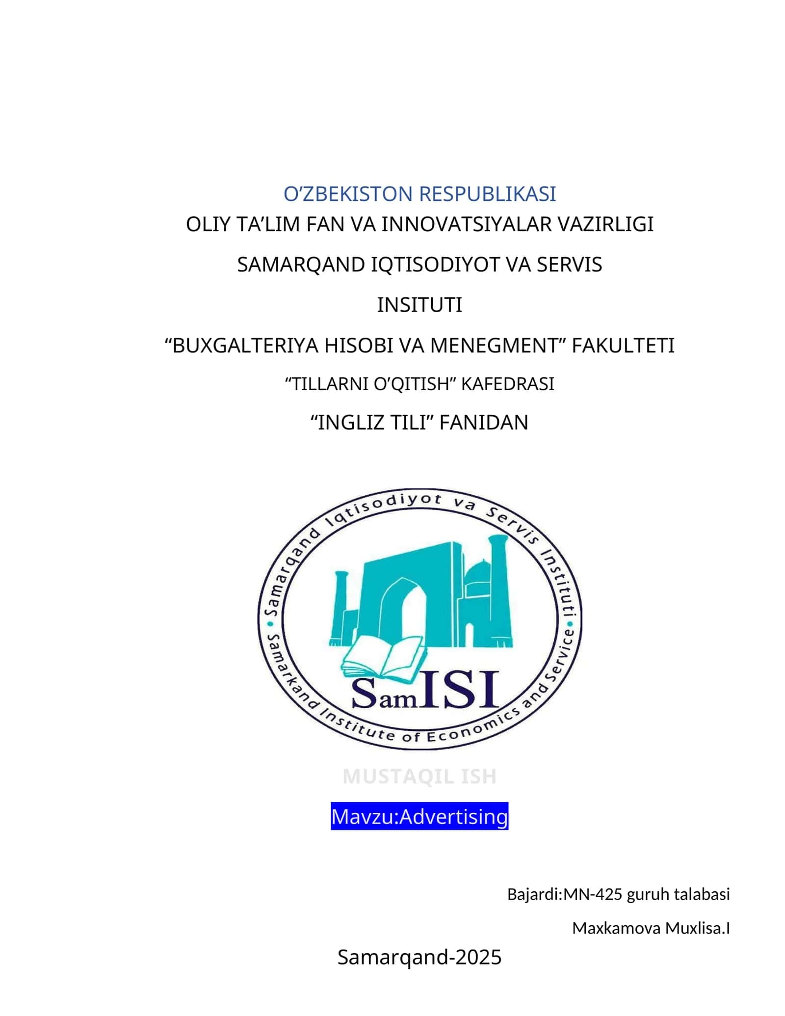 INGLIZ TILI FANIDAN MUSTAQIL ISH 1
